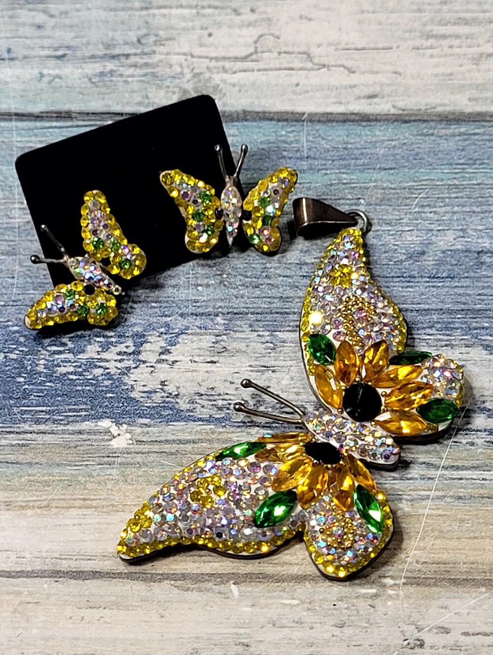 Yellow Crystal Butterfly Pendant & Earring Set
